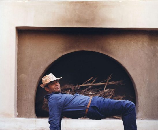 shoe designer christian louboutin practices yoga at his retreat near aswân, egypt