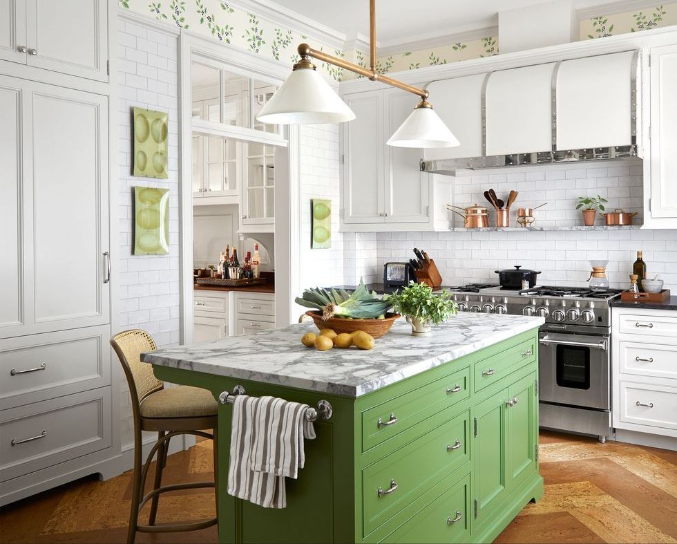 kitchen with green island