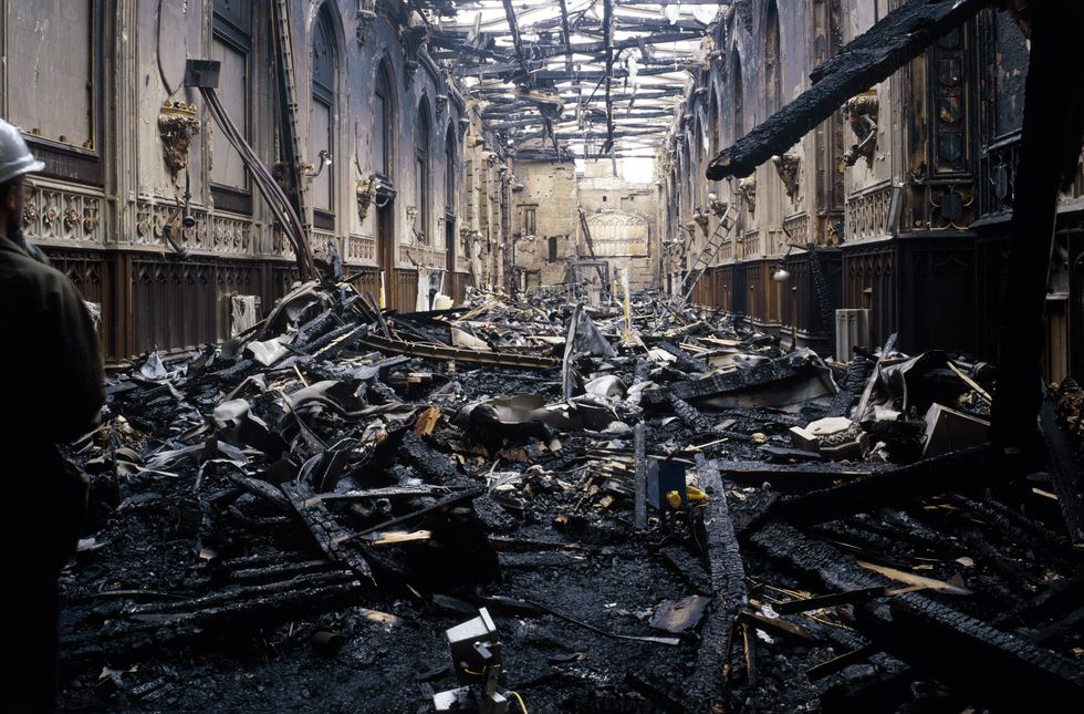 fire damage at st george's hall windsor castle in windsor, berkshire, 1992